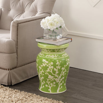 Cherry Blossom 17.75" Ceramic Garden Stool - JONATHAN Y